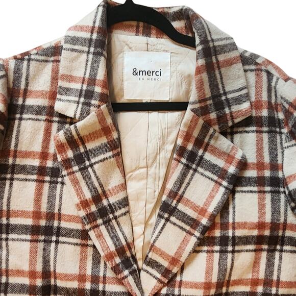 &merci Barn Coat Super Soft Plaid Jacket, Pea Coat style, 2 button Shacket Sz M - Picture 5 of 9